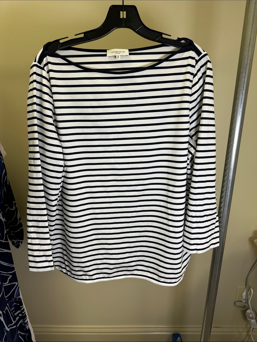 Lafayette 148 New York Navy and White Striped Long-Sleeve Tee